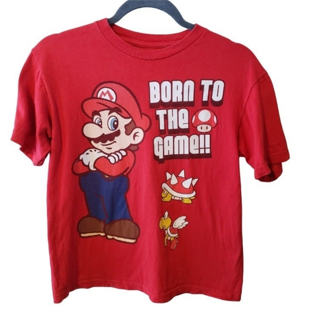 Super Mario "Born To The Game" Red Cotton T-Shirt | Youth Size L Woman S
